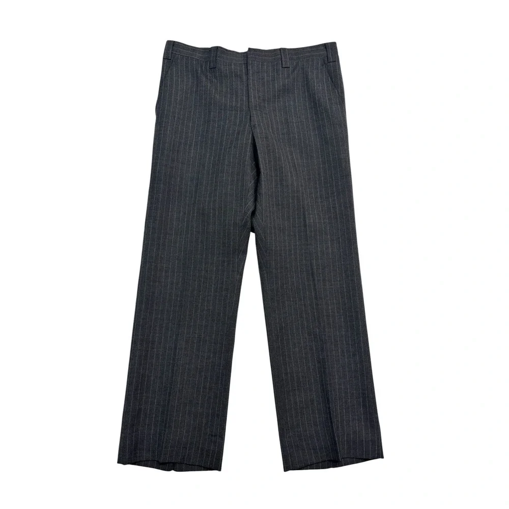 vtg 70s Gray Pinstripe 40S 36x30 USA Made 2pc Pant Suit Wool Retro Classic